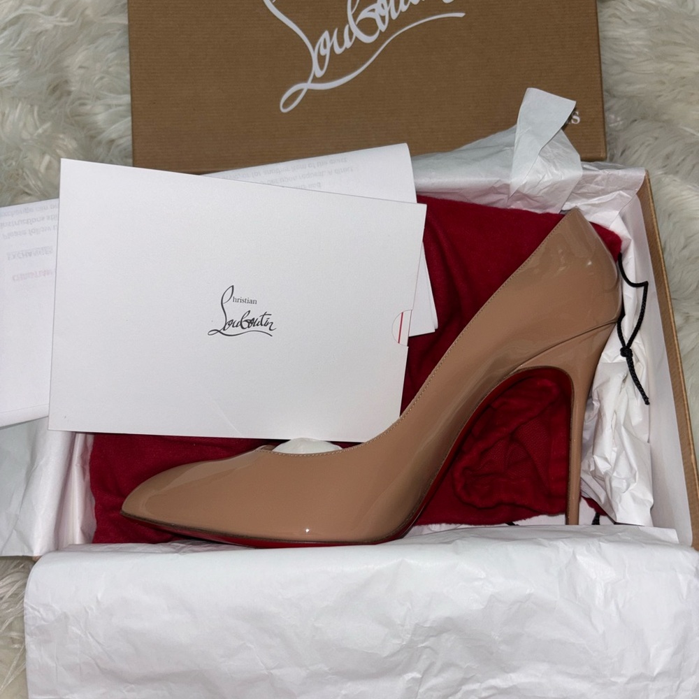 Christian Louboutin Corneille Nude Patent Leather Heels